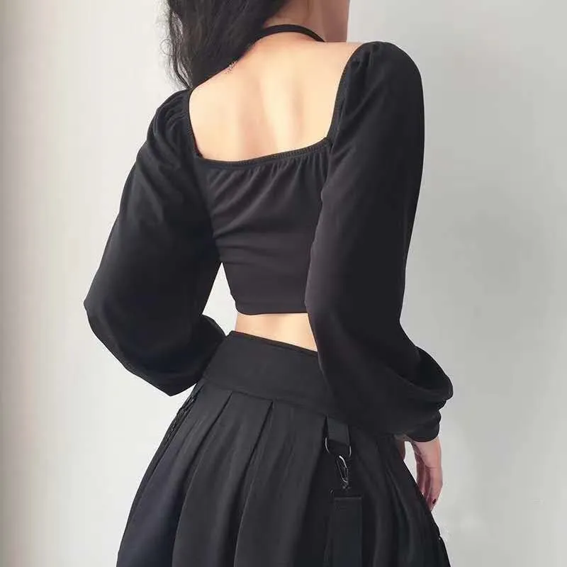 Goth 'Blaster' Black Chain Long Sleeve Top