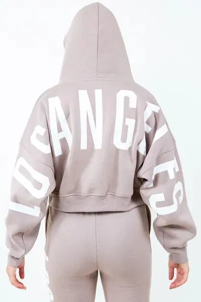 Graphic Drawstring Cropped Hoodie