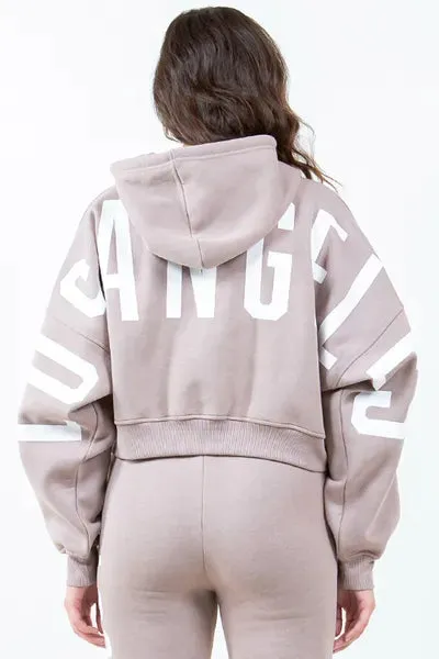 Graphic Drawstring Cropped Hoodie