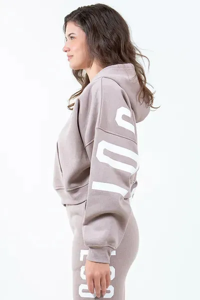 Graphic Drawstring Cropped Hoodie