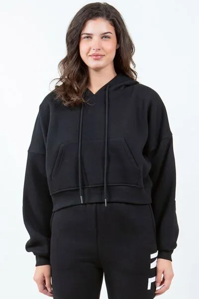 Graphic Drawstring Cropped Hoodie