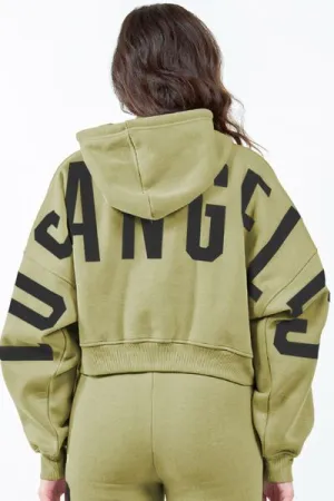 Graphic Drawstring Cropped Hoodie