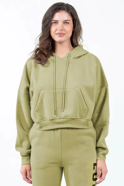 Graphic Drawstring Cropped Hoodie