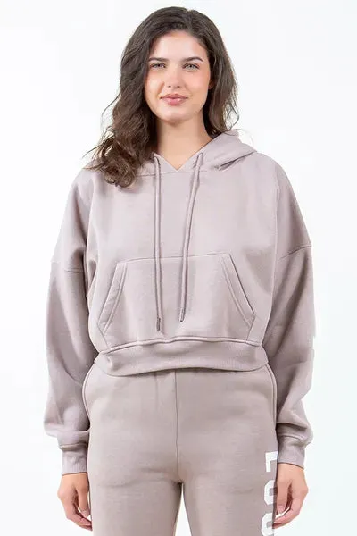 Graphic Drawstring Cropped Hoodie