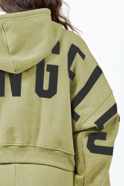 Graphic Drawstring Cropped Hoodie
