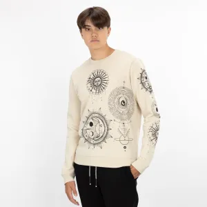 Graphic Wraparound Crewneck Pullover Sweatshirt - Oatmeal / Celestial