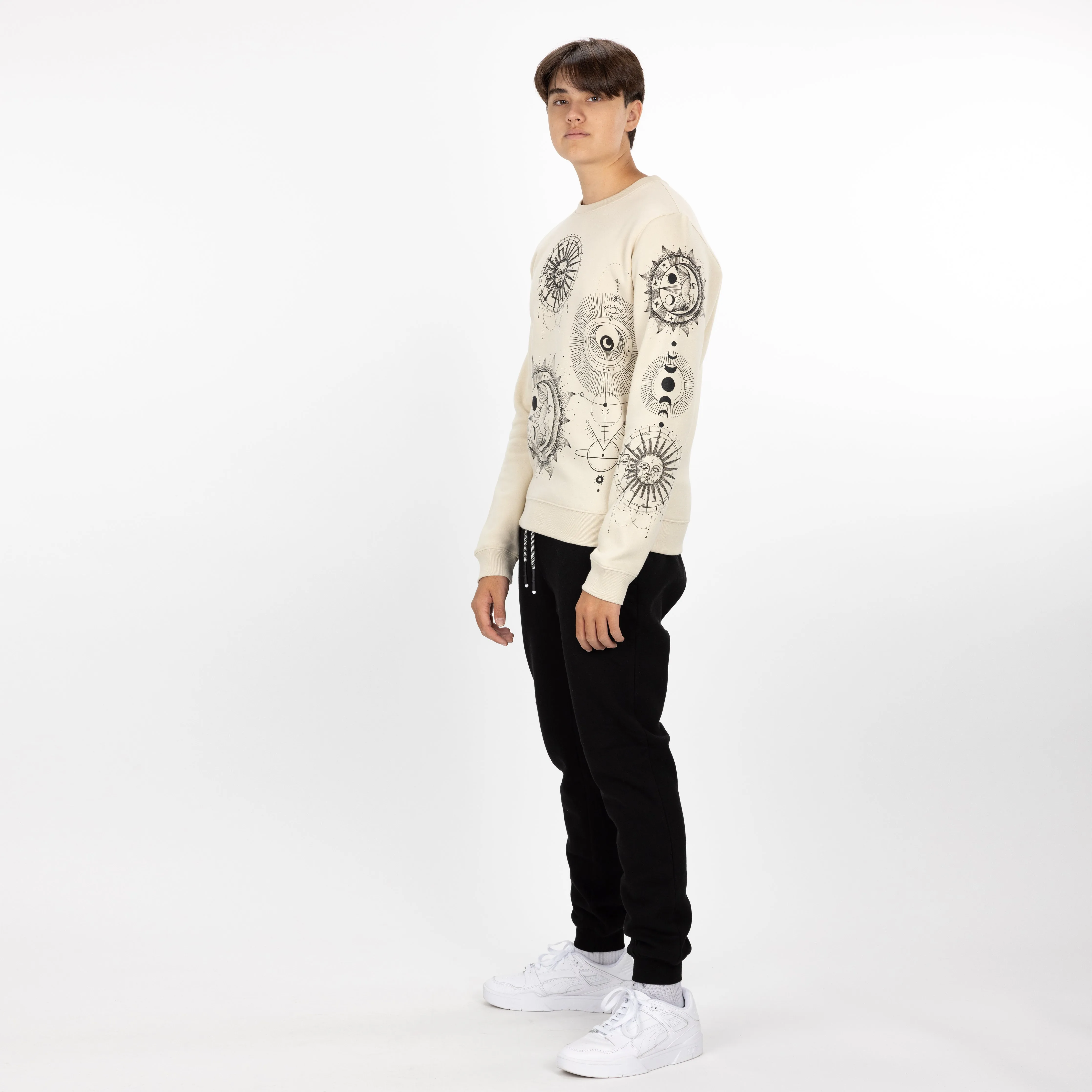 Graphic Wraparound Crewneck Pullover Sweatshirt - Oatmeal / Celestial