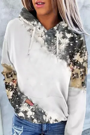 Gray Bleached Tie Dye Drawstring Hoodie