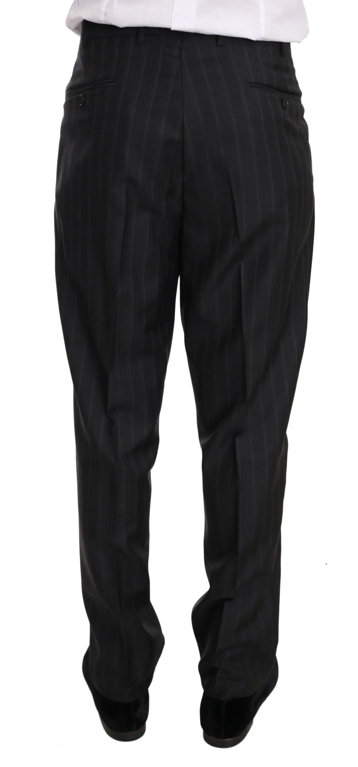 Gray Two Piece 3 Button Wool Striped Suit