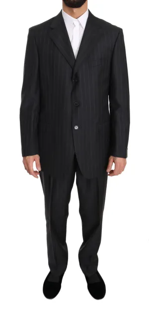 Gray Two Piece 3 Button Wool Striped Suit