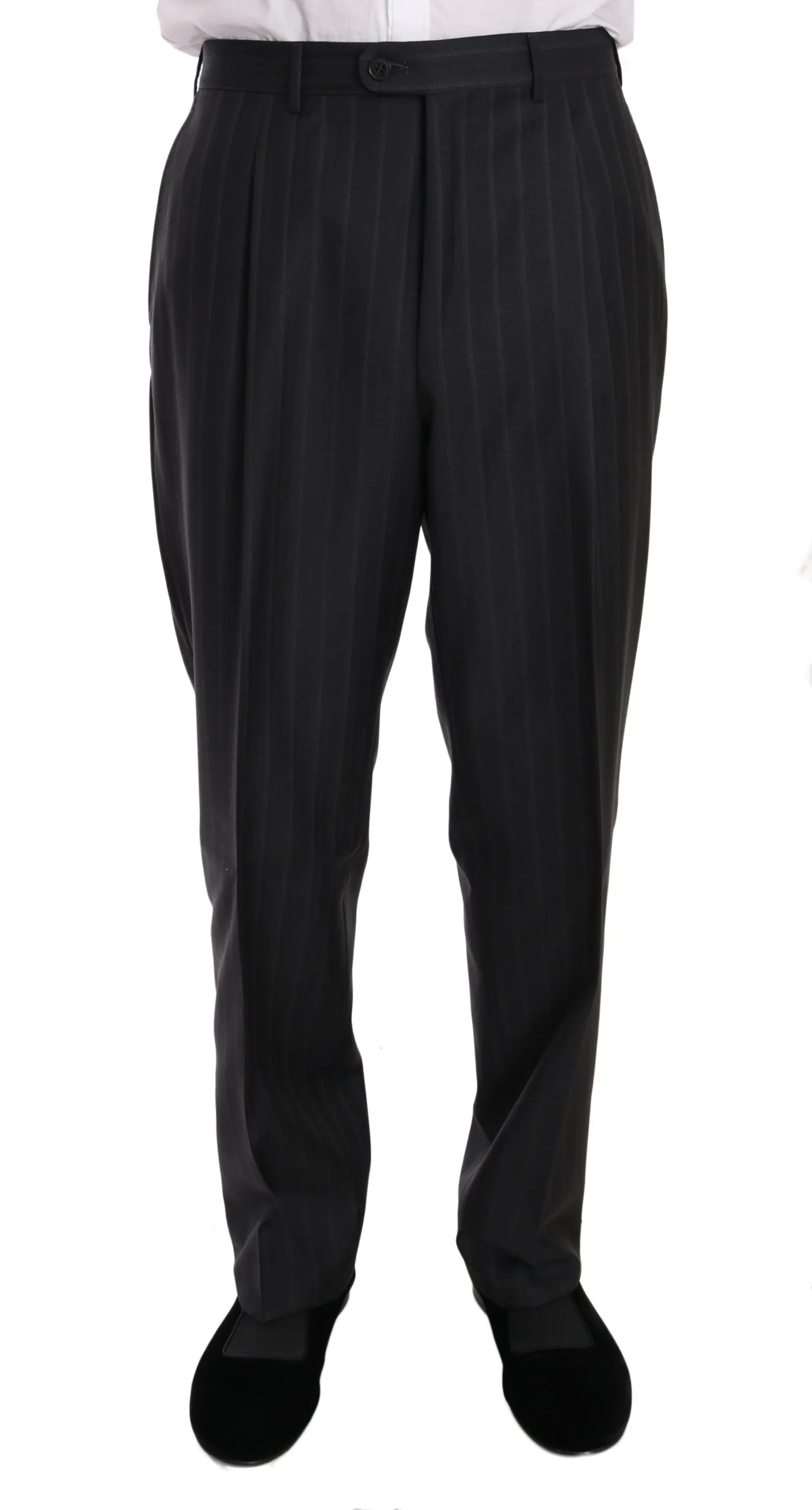 Gray Two Piece 3 Button Wool Striped Suit