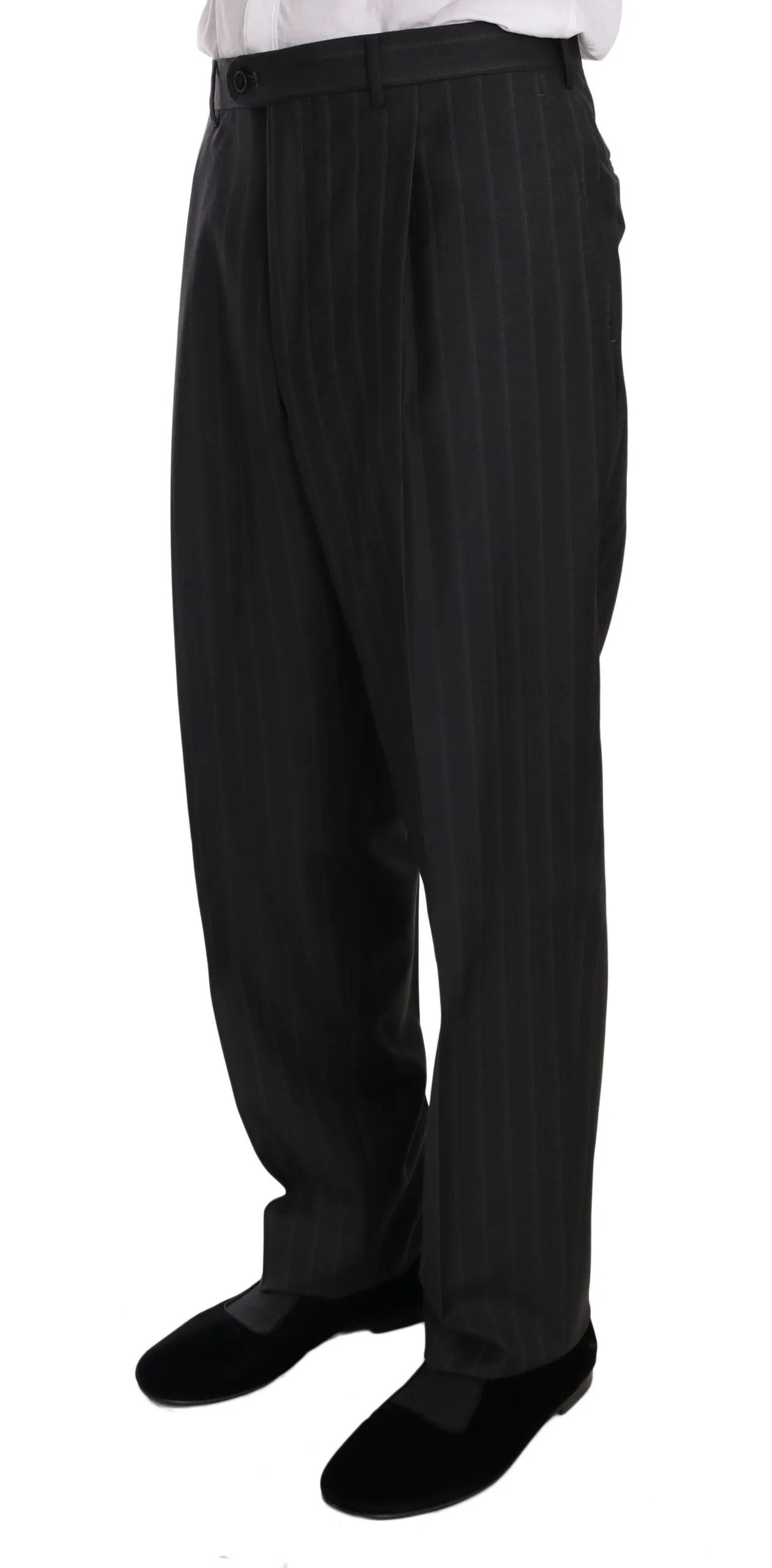 Gray Two Piece 3 Button Wool Striped Suit