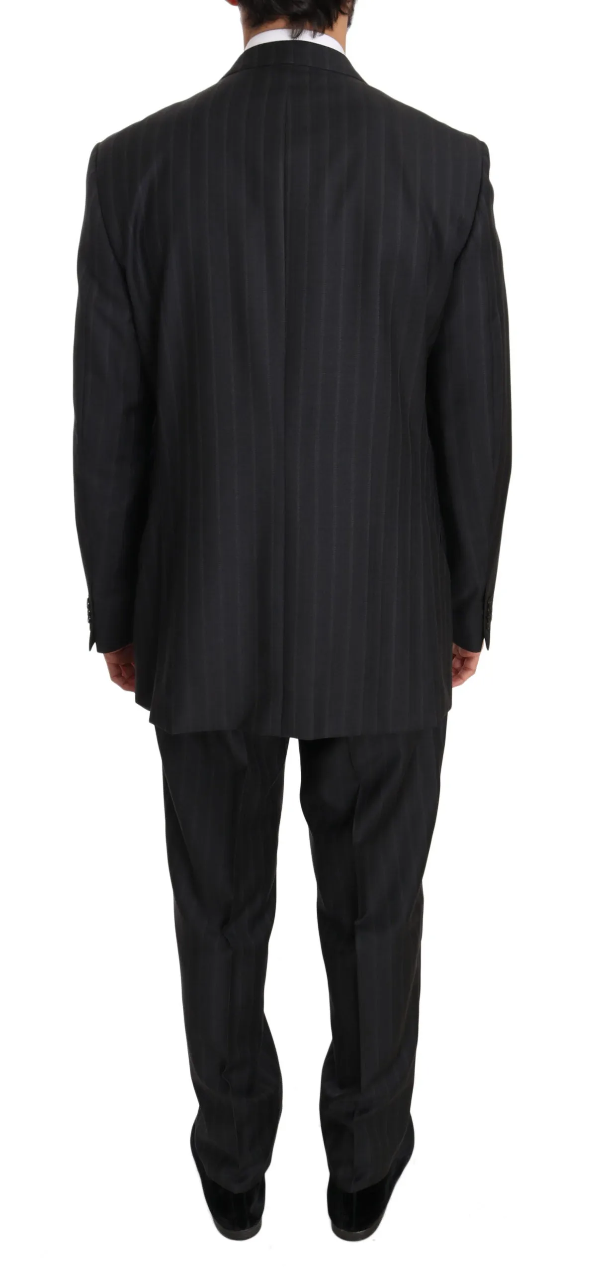 Gray Two Piece 3 Button Wool Striped Suit