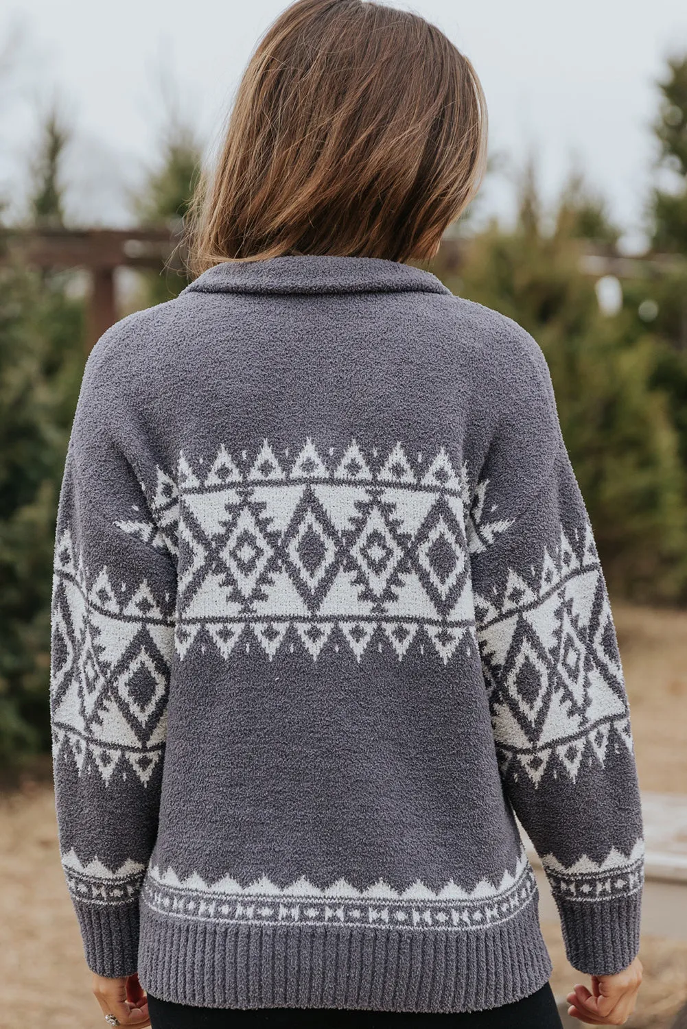 Gray Women_s Grey Printed CozyKnit Quarter Zip Pullover