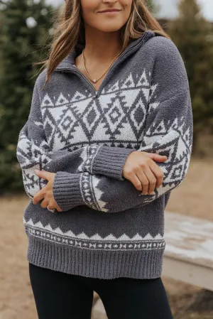 Gray Women_s Grey Printed CozyKnit Quarter Zip Pullover