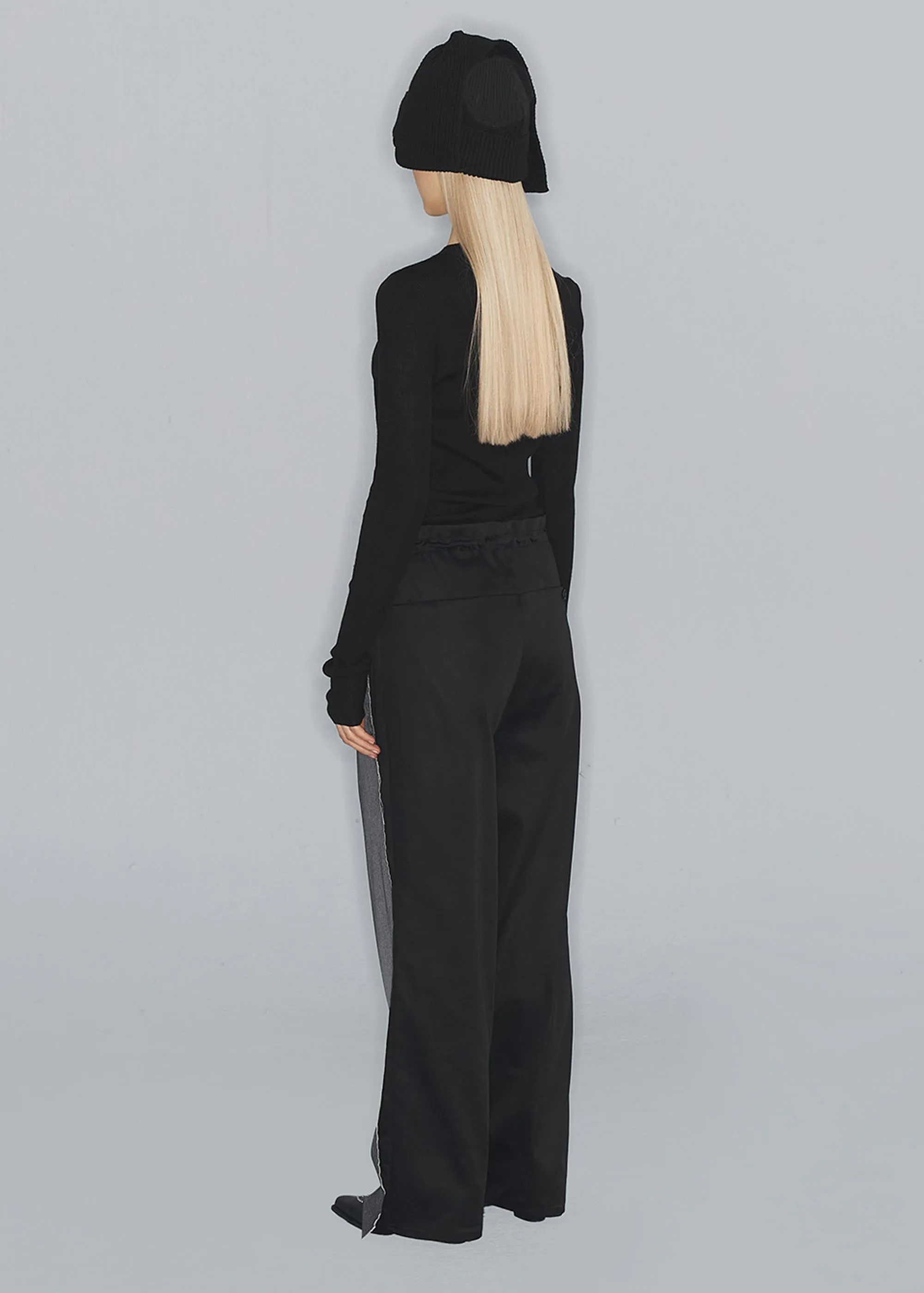 Grey and Black Relaxed Faux Trousers