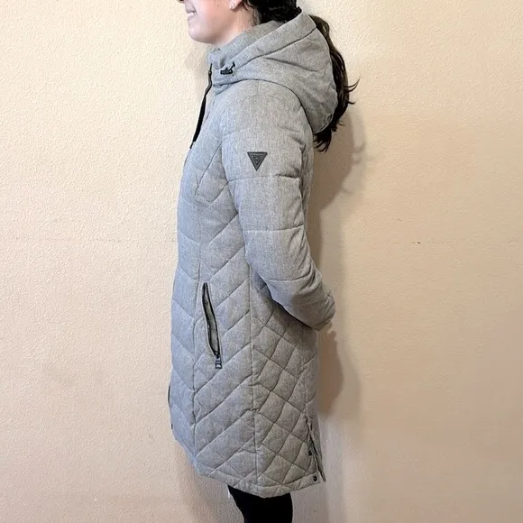 Guess Quilted Hooded Puffer Coat Size Small