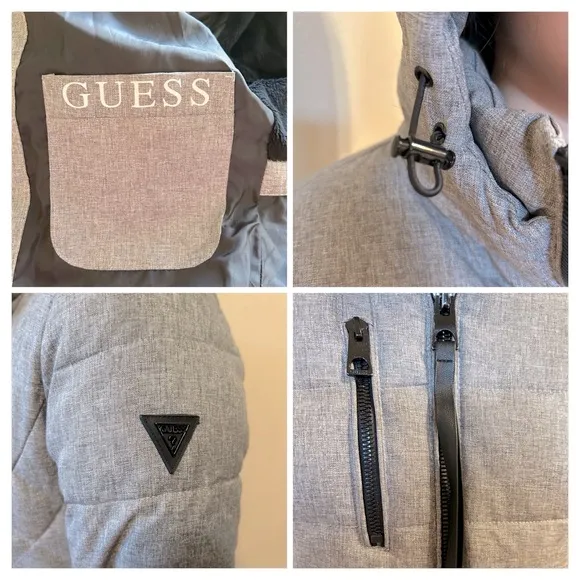 Guess Quilted Hooded Puffer Coat Size Small