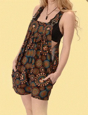 Gypsy Rose - Cotton Mushroom Burst Print Short Overalls