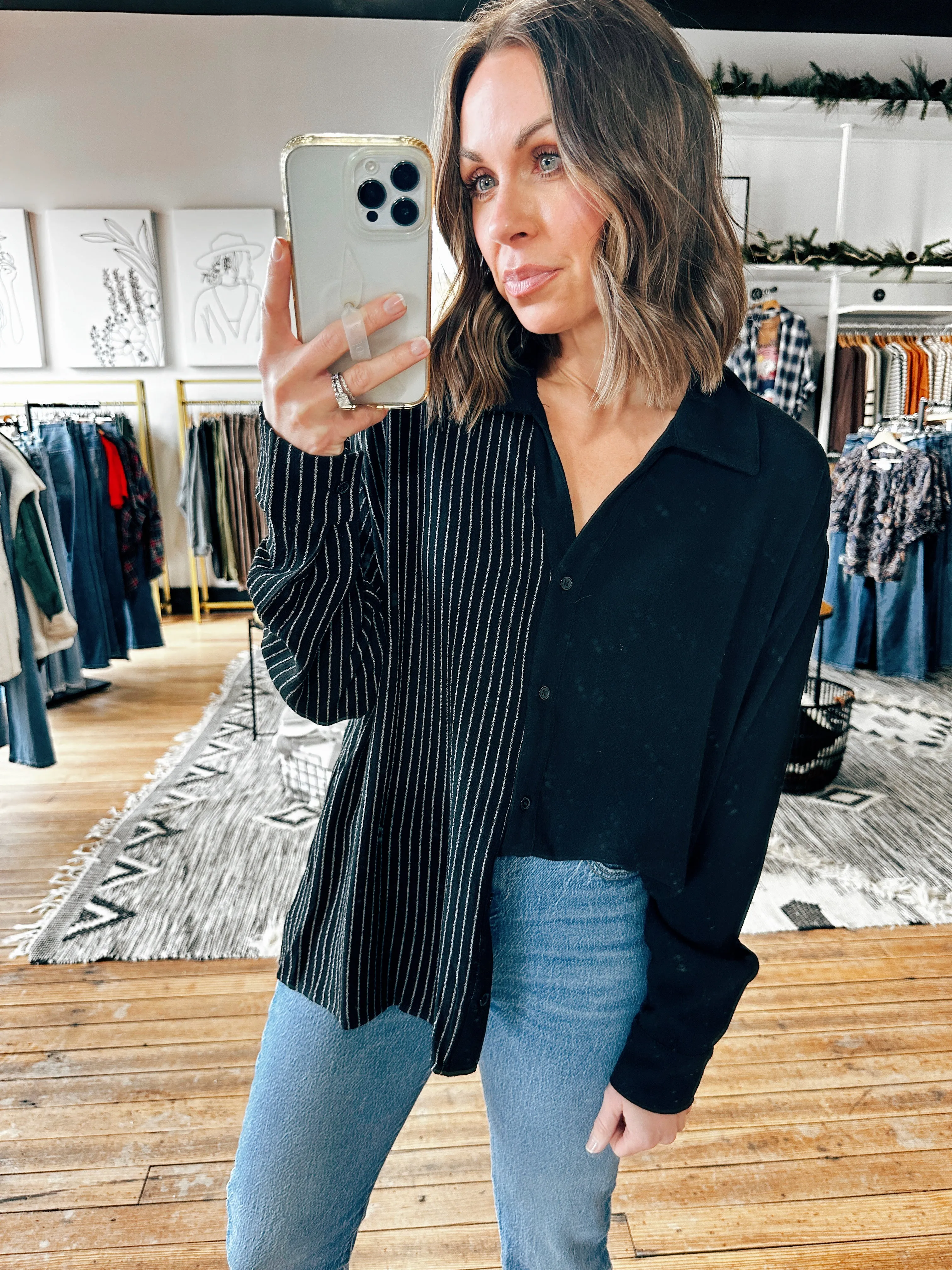 Half Stripe Printed Top