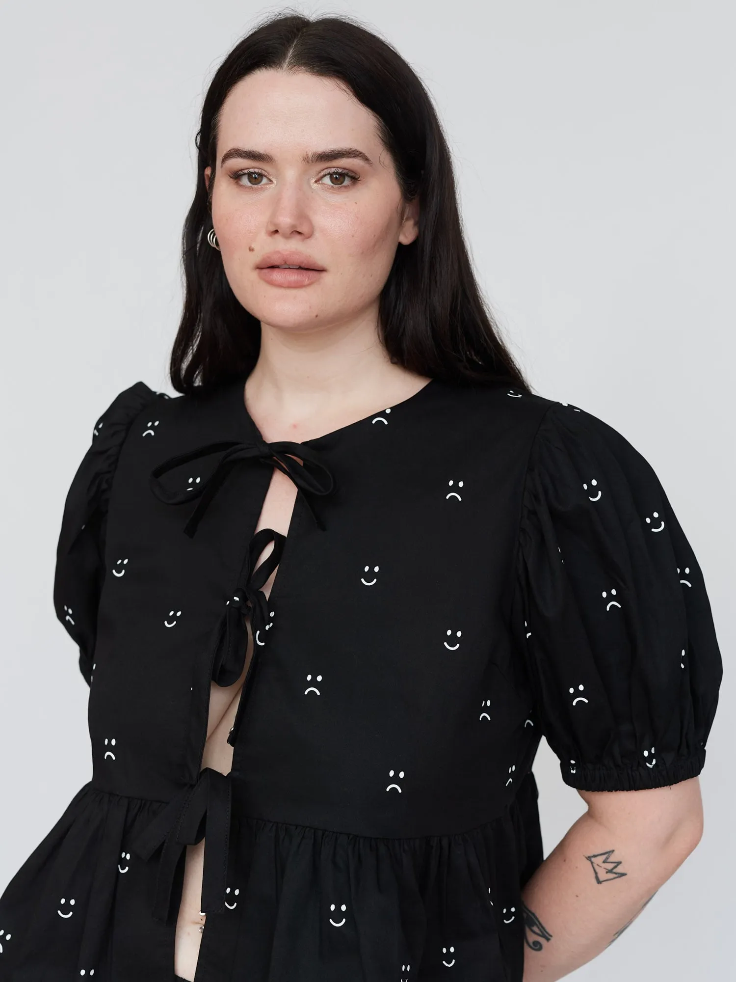 Happy Sad Tie Front Top