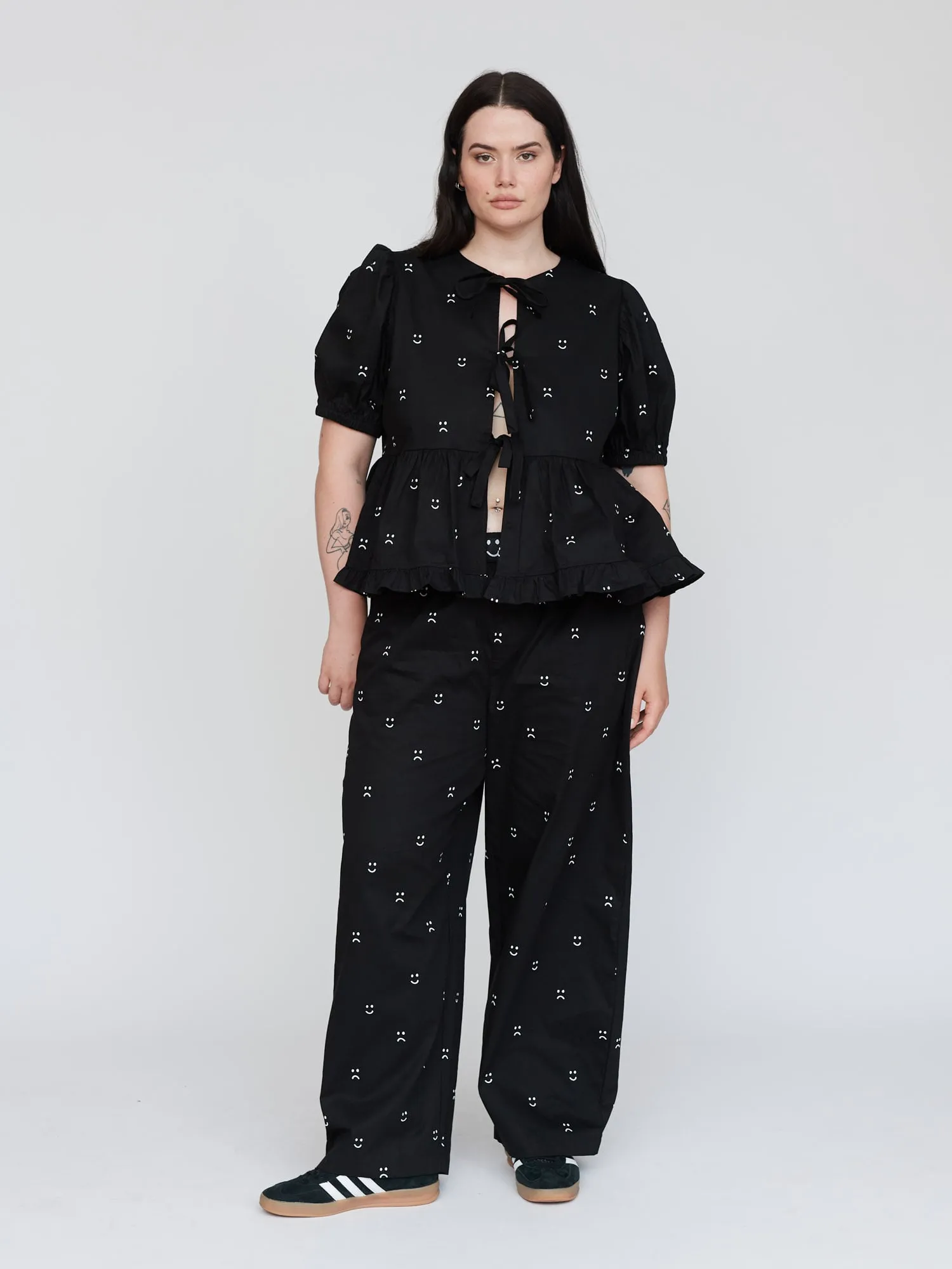 Happy Sad Tie Front Top