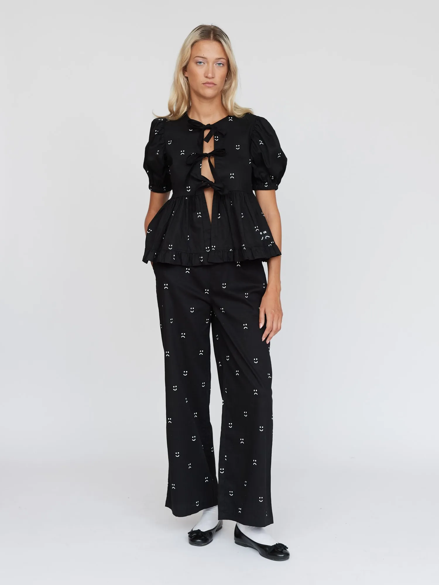 Happy Sad Tie Front Top
