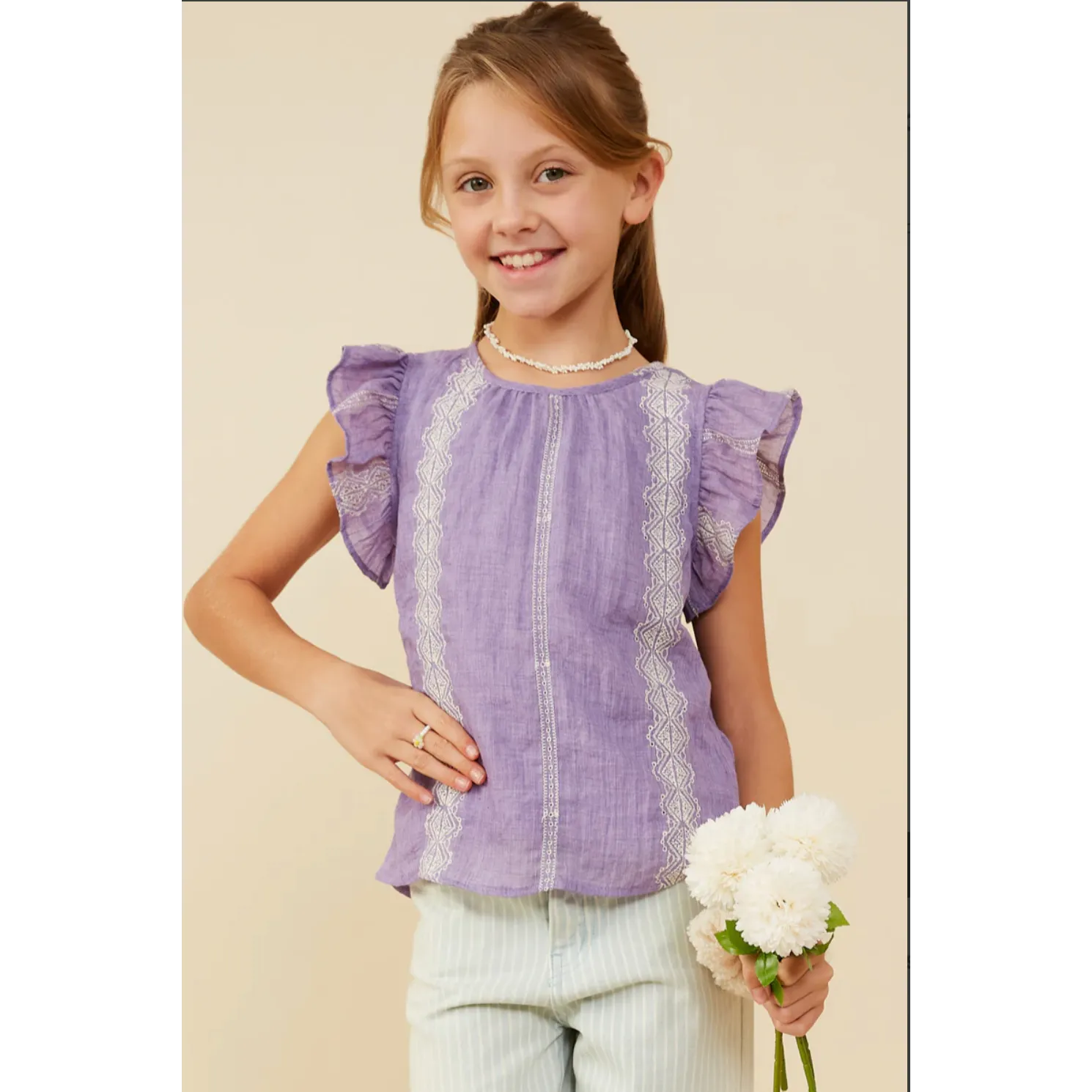 Hayden Girls Eyelet Embroidered Ruffled Detail Tank