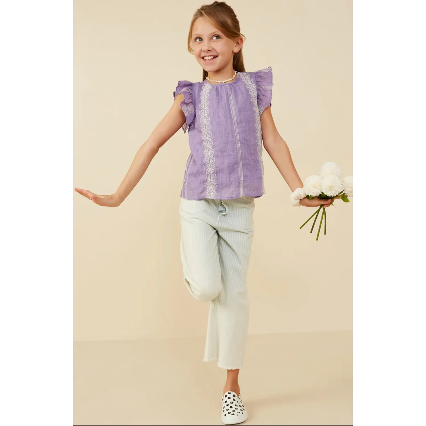 Hayden Girls Eyelet Embroidered Ruffled Detail Tank