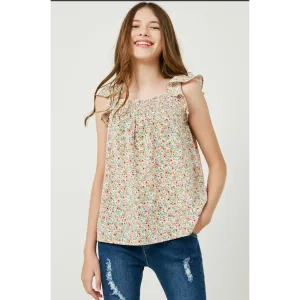 Hayden Girls Floral Smocked Ruffle Detail Tank