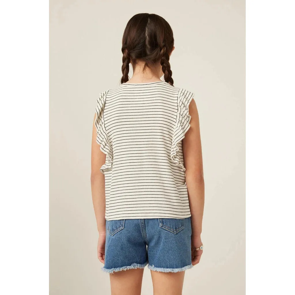 Hayden Girls Ribbed Stripe Ruffled Tank
