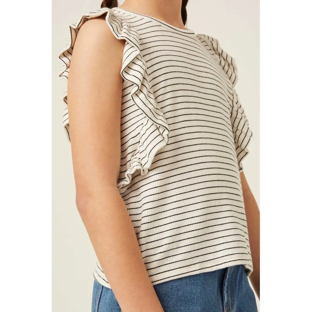 Hayden Girls Ribbed Stripe Ruffled Tank