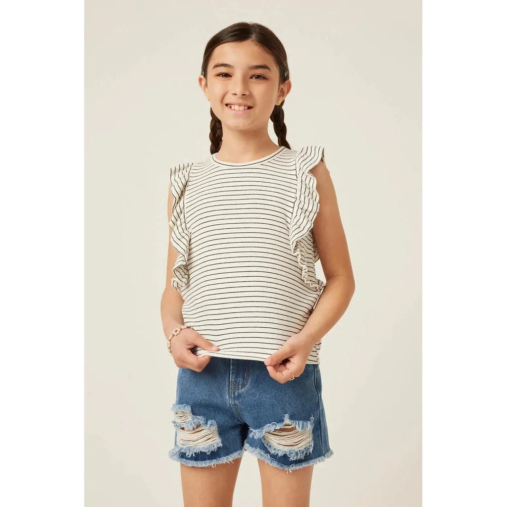 Hayden Girls Ribbed Stripe Ruffled Tank