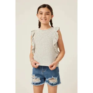 Hayden Girls Ribbed Stripe Ruffled Tank