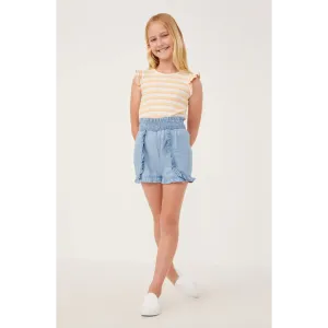Hayden Girls Tencel Smocked Waist Ruffled Shorts- Light Denim