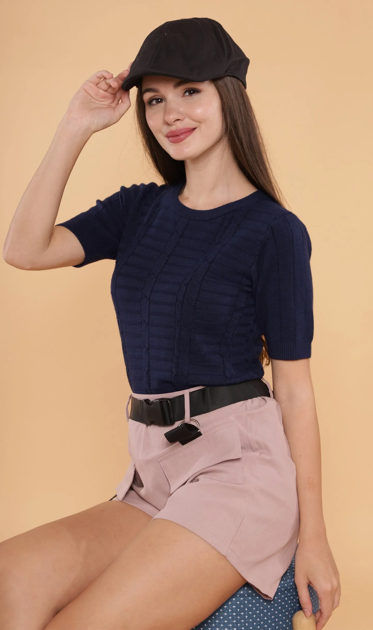 HAYES Crew-Neck Knit Top (Navy)