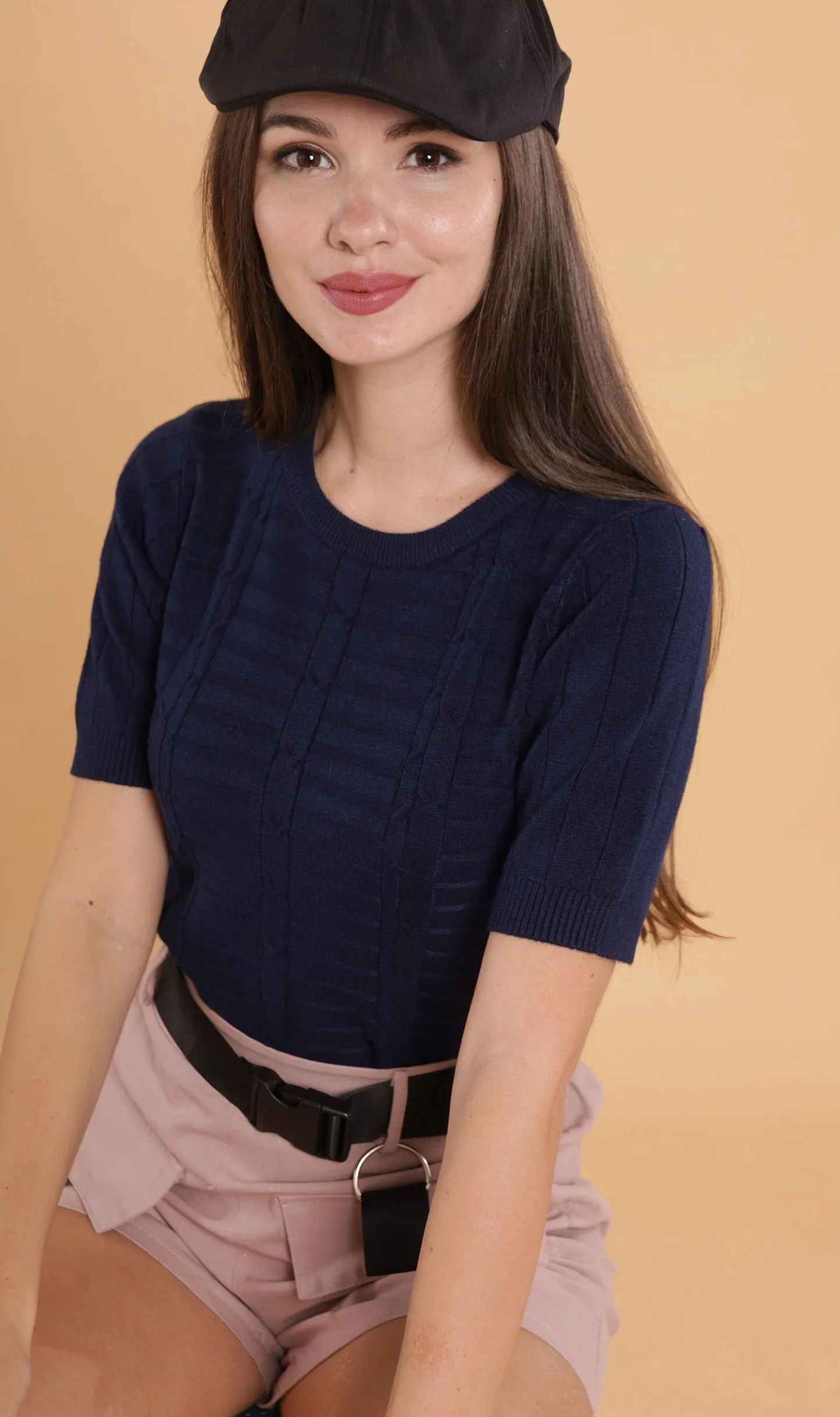 HAYES Crew-Neck Knit Top (Navy)