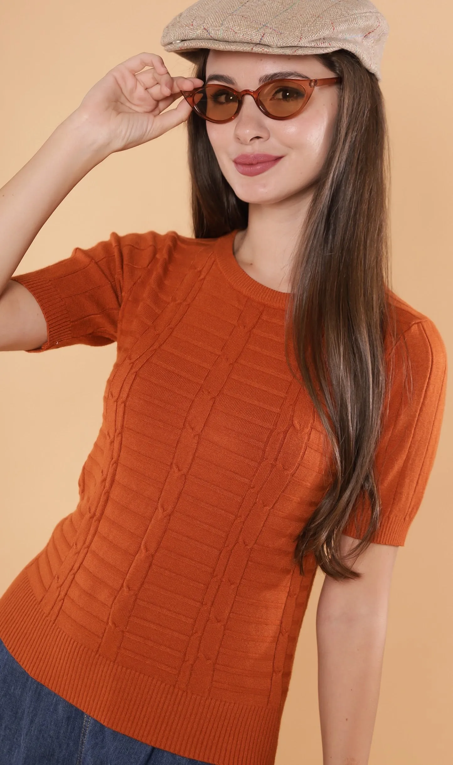 HAYES Crew-Neck Knit Top (Rust)