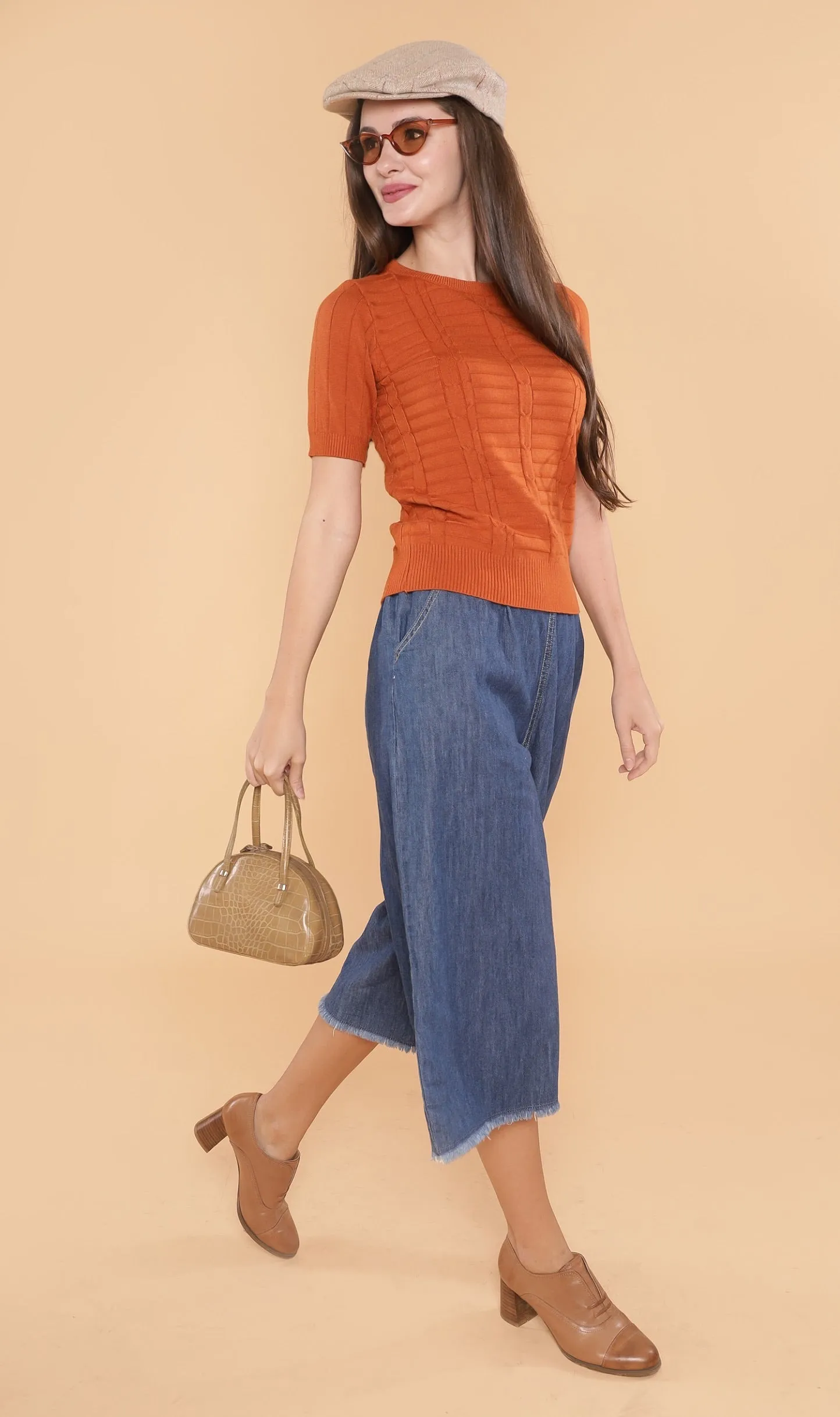 HAYES Crew-Neck Knit Top (Rust)