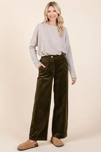Hazel Blues® |  Mittoshop Corduroy Back Elastic Waist Pants