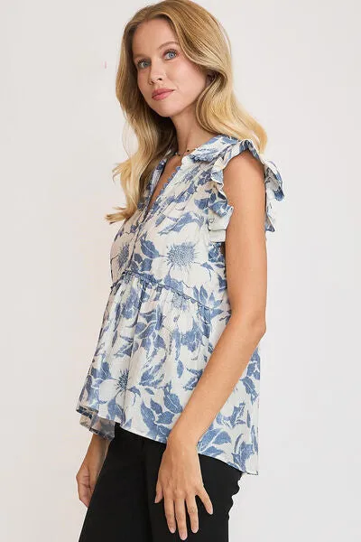 Hazel Blues® | Umgee Botanical Print Babydoll Top