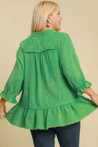 Hazel Blues® | Umgee Mineral Washed Cotton Gauze Top