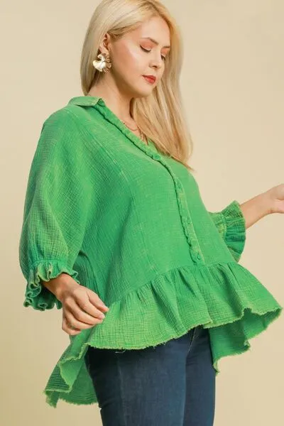 Hazel Blues® | Umgee Mineral Washed Cotton Gauze Top