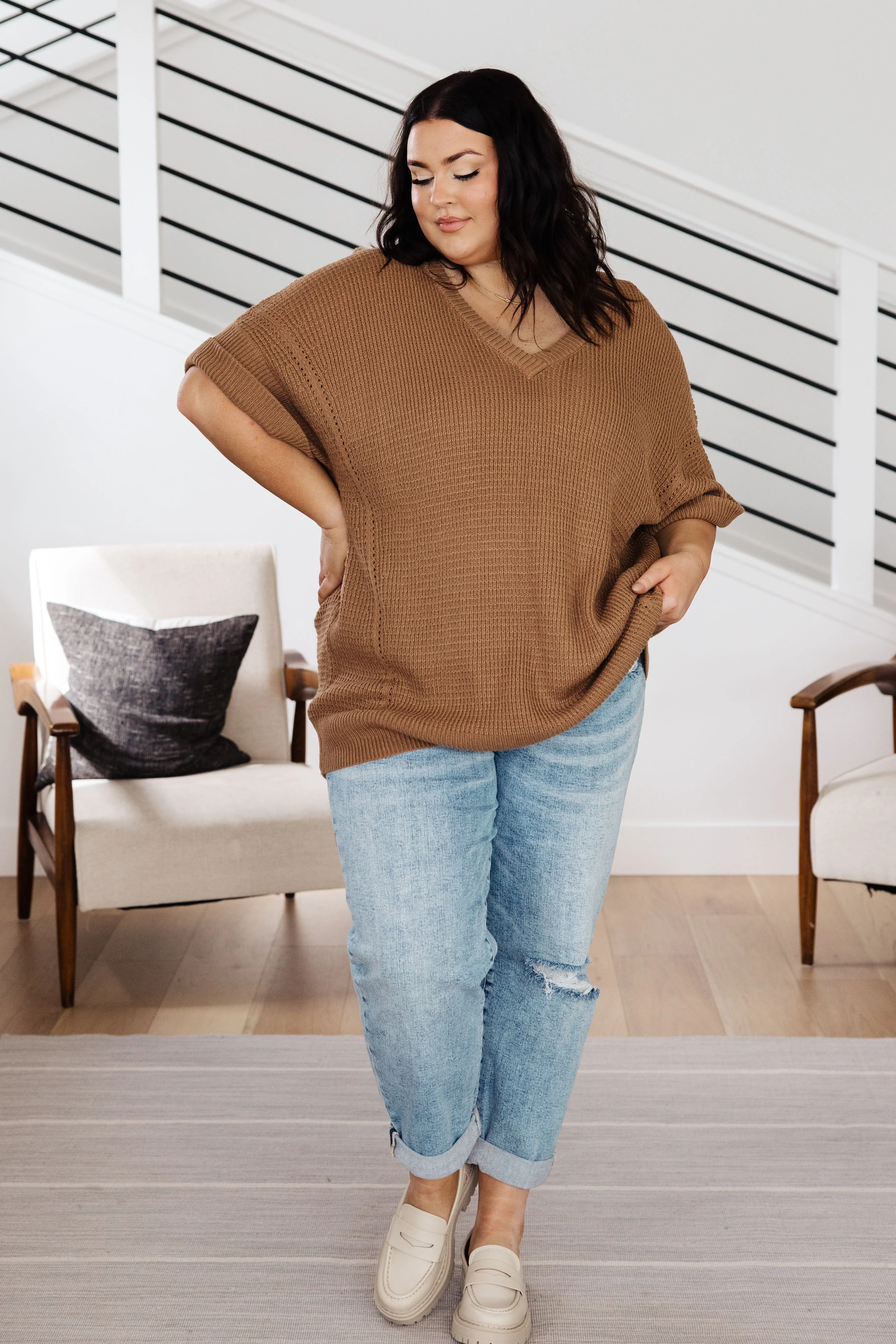 Hazel Blues® |  Wonder Why V-Neck Short Sleeve Sweater