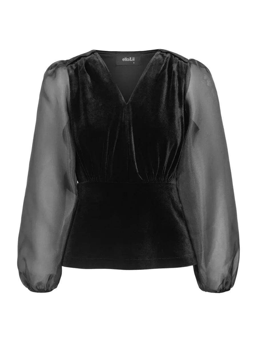 Hazel Velour Top Black