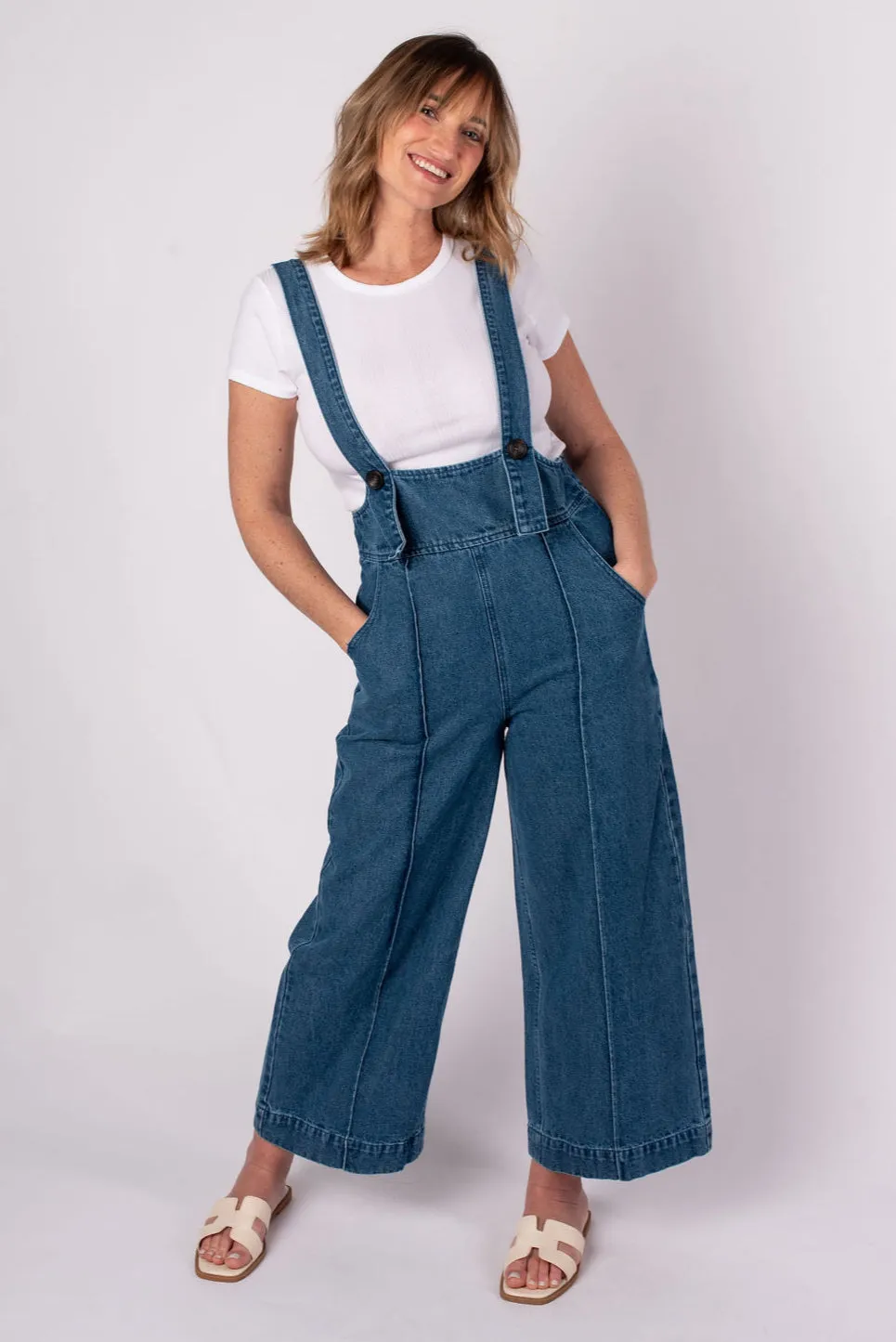 Hazel Wide Leg Denim Overalls