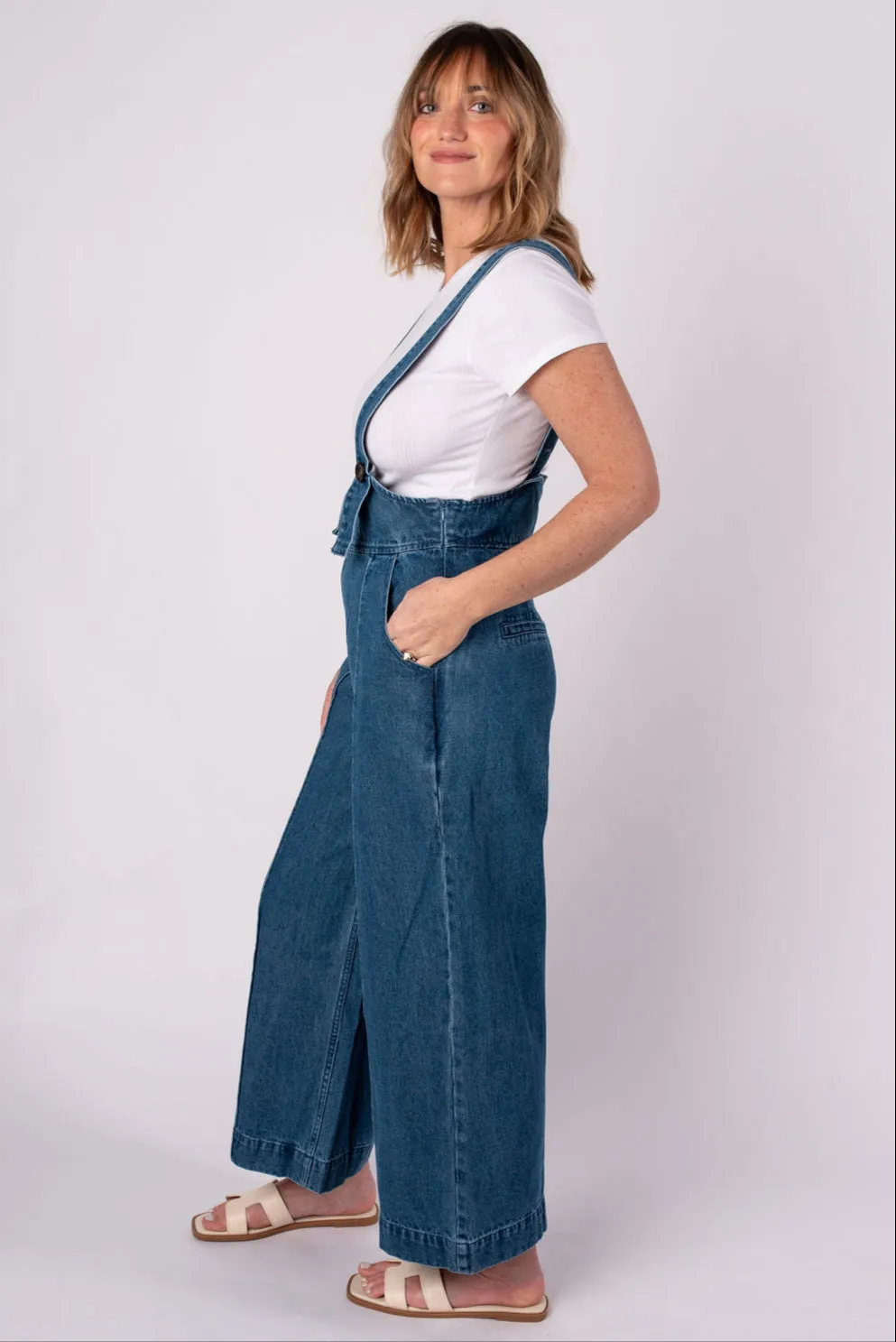 Hazel Wide Leg Denim Overalls
