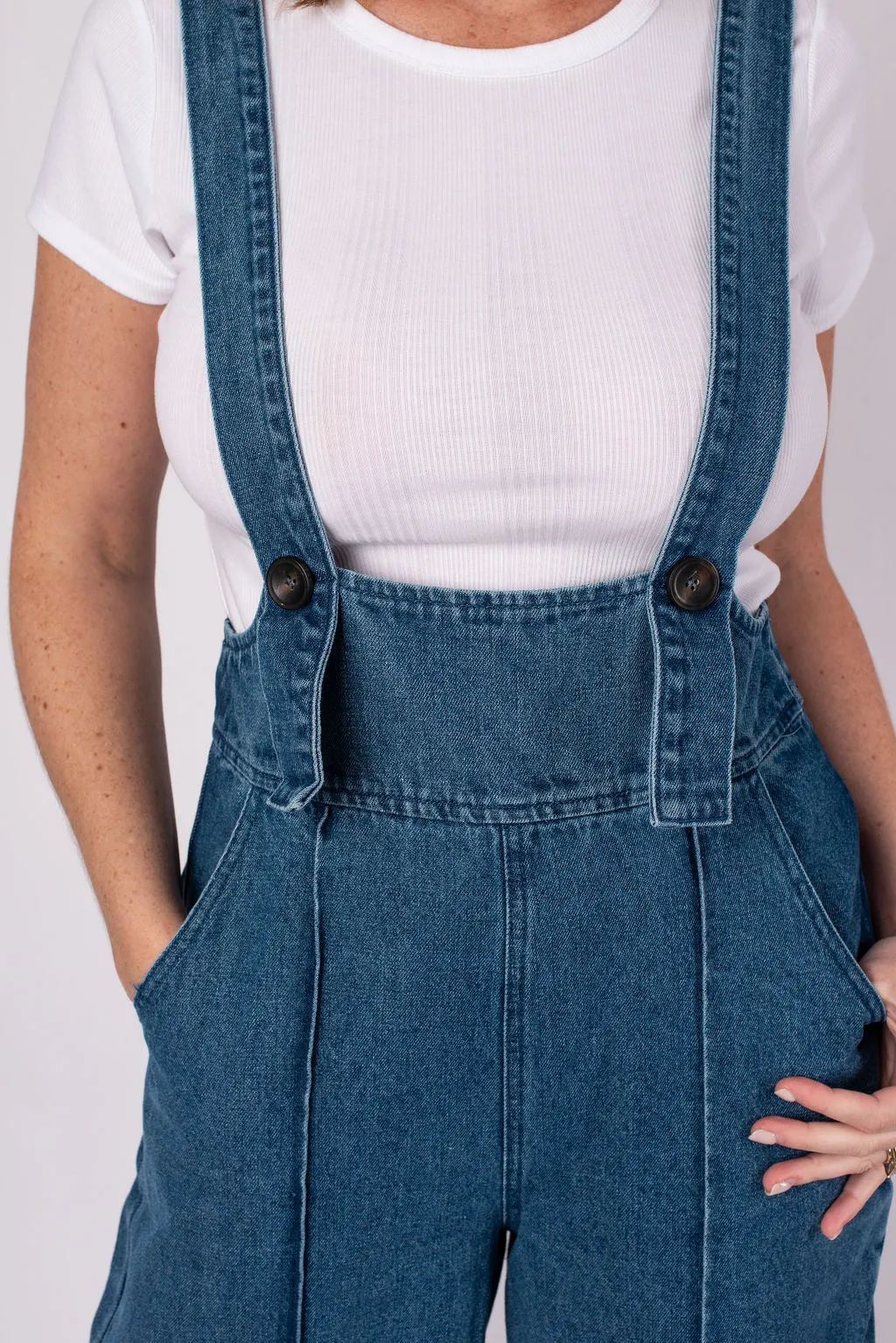 Hazel Wide Leg Denim Overalls