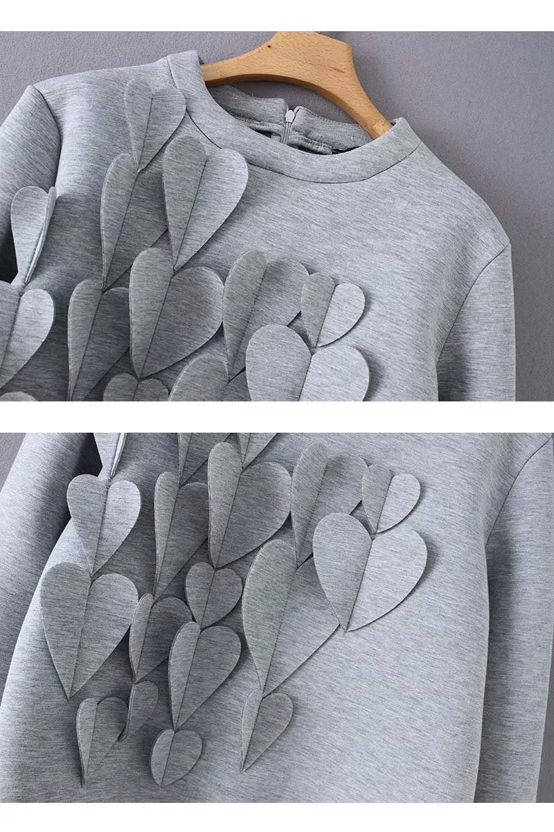 Heart Decoration Zipper Long Sleeve Hoodie Tops