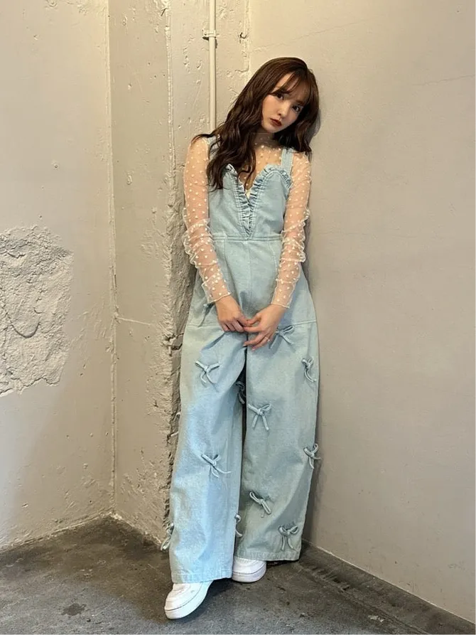 Heart Neck Denim Overalls